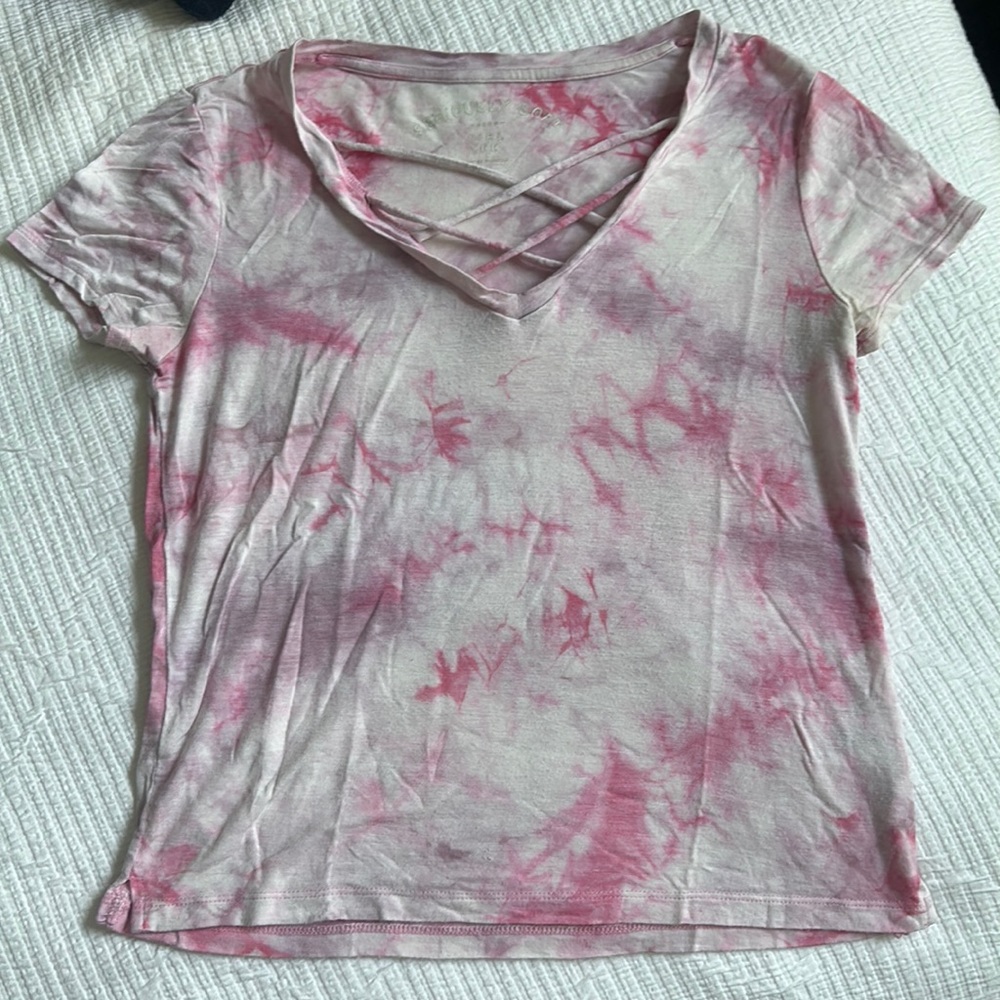Pink and white tie-dye T-shirt